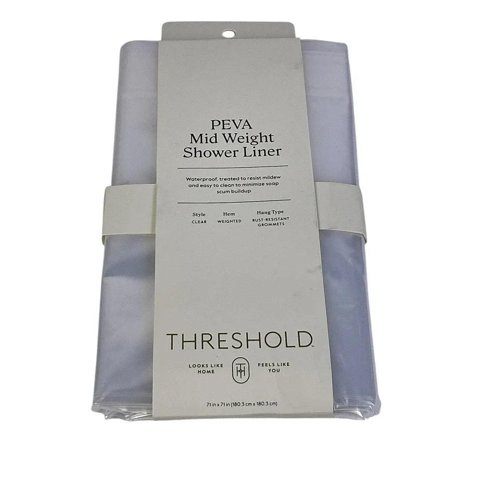 Threshold PEVA Mid Weight Shower Liner Clear Rust Resistant Grommets 71x71‎